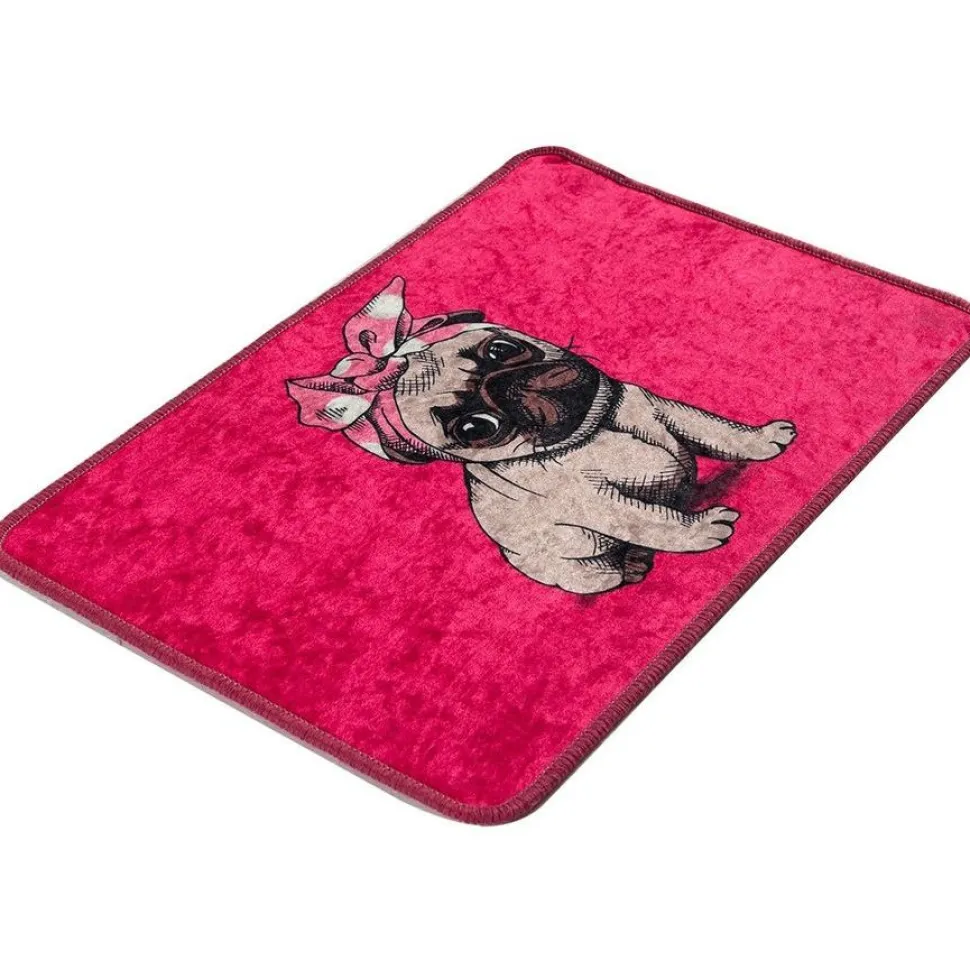Kylpyhuonematto Linento Pink Pug, 40x60cm, pinkki
