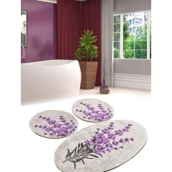 Kylpyhuonemattosetti Linento Lavender, 3kpl, valkoinen/liila