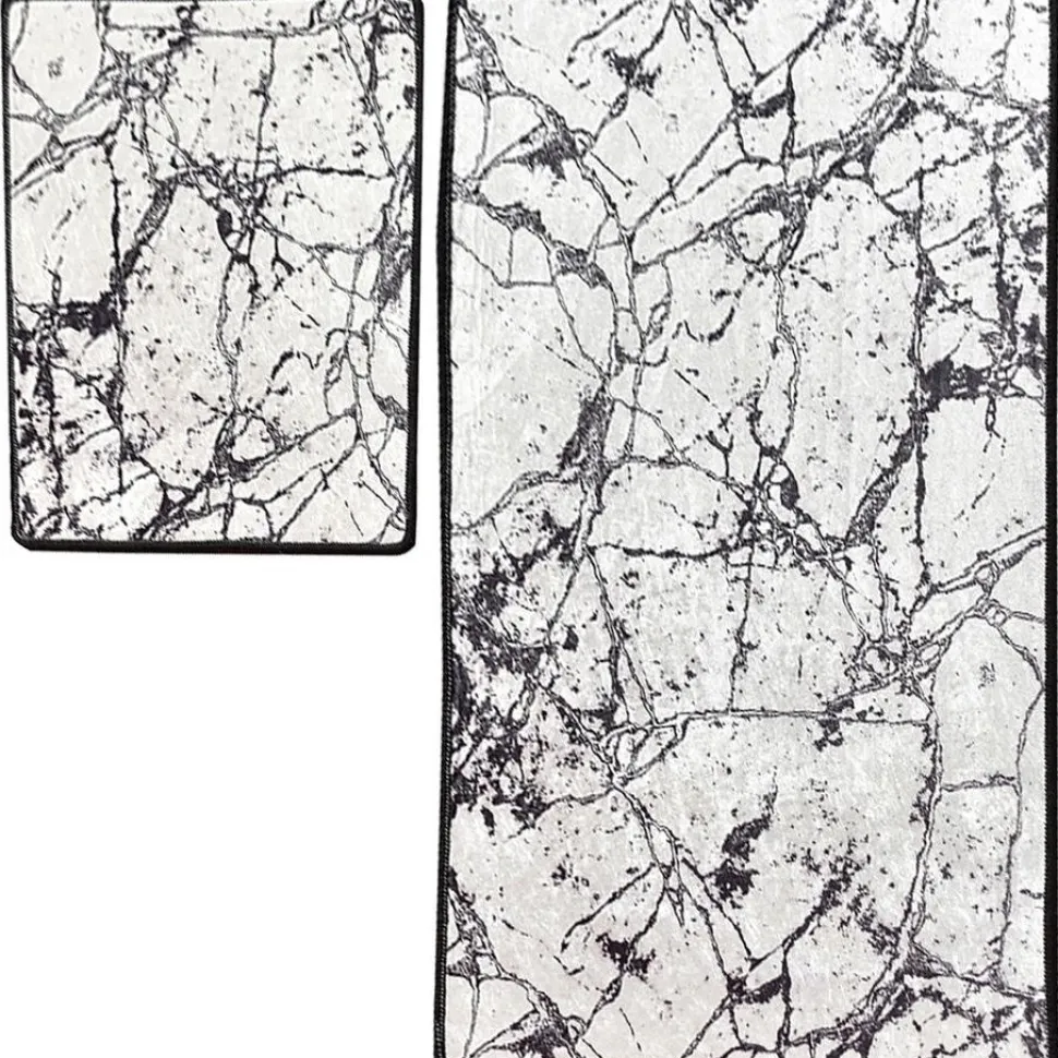 Kylpyhuonemattosetti Linento Marble, 2kpl, valkoinen