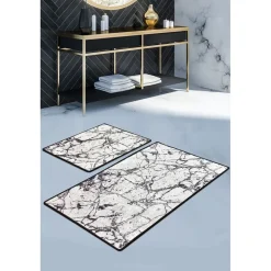 Kylpyhuonemattosetti Linento Marble, 2kpl, valkoinen