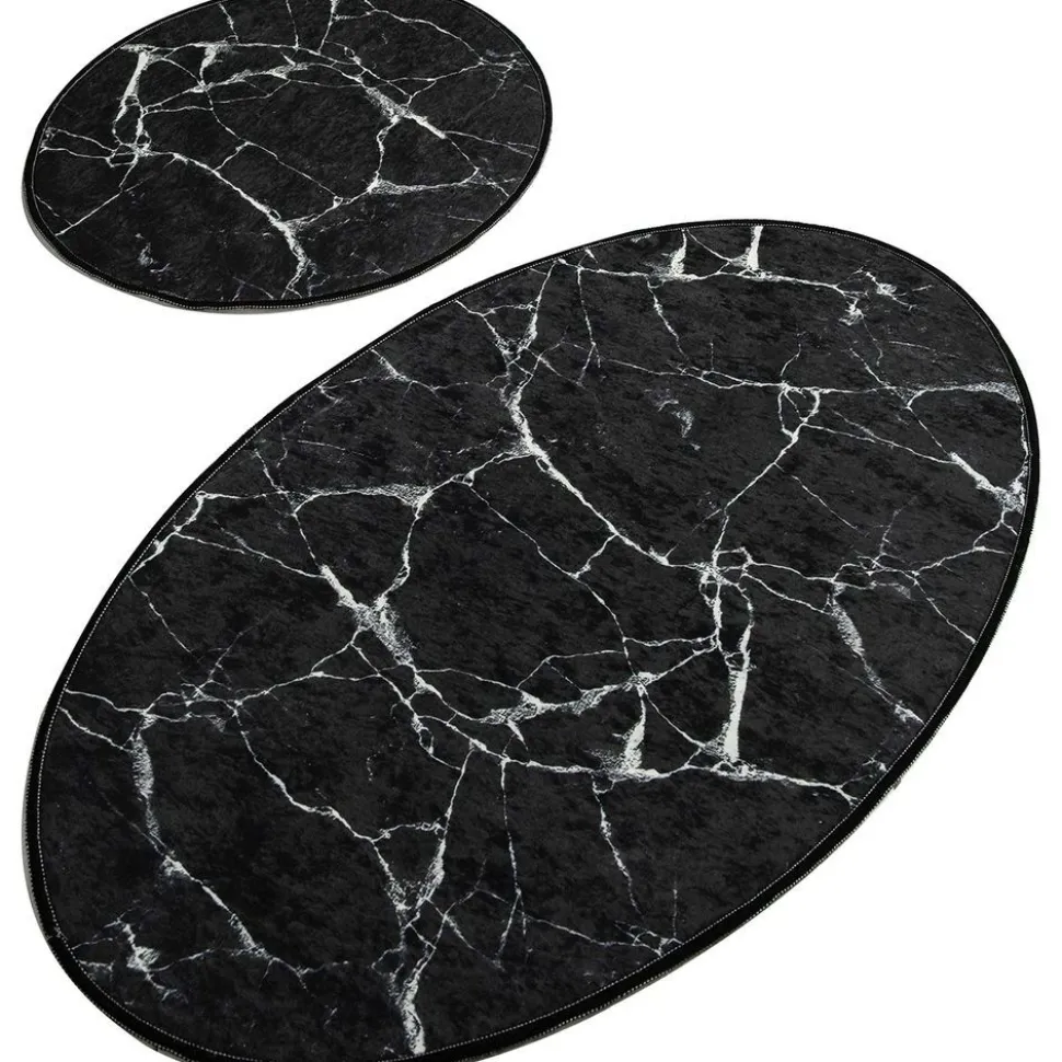 Kylpyhuonemattosetti Linento Marble Oval, 2kpl, musta
