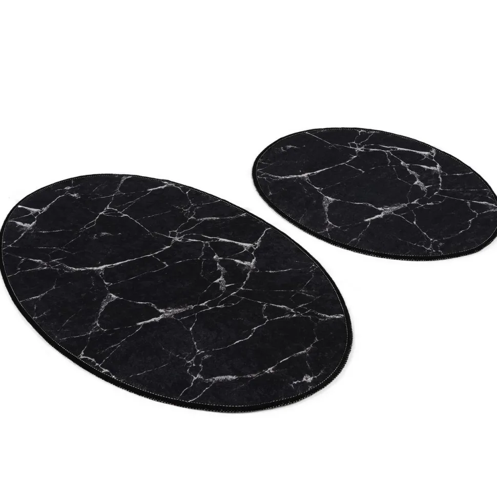 Kylpyhuonemattosetti Linento Marble Oval, 2kpl, musta