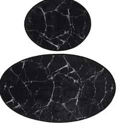 Kylpyhuonemattosetti Linento Marble Oval, 2kpl, musta