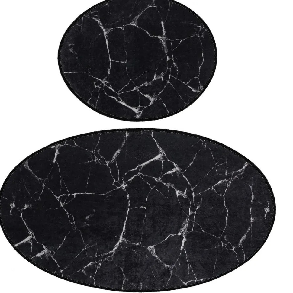 Kylpyhuonemattosetti Linento Marble Oval, 2kpl, musta