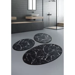 Kylpyhuonemattosetti Linento Marble Oval, 3kpl, musta