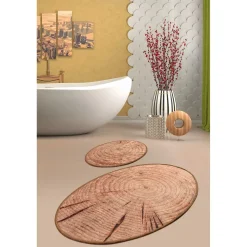 Kylpyhuonemattosetti Linento Wood, 2kpl, ruskea