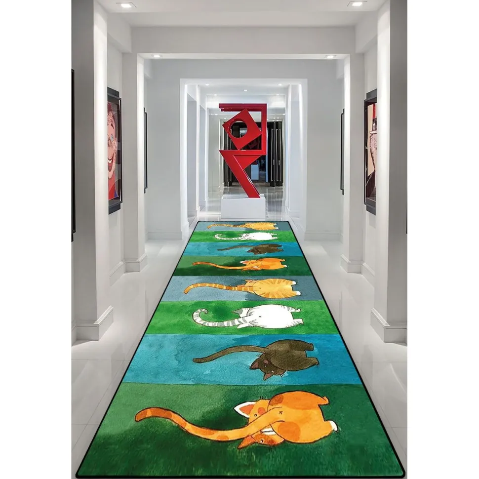 Käytävämatto Linento Gatto Carino 80x150cm vihreä/oranssi