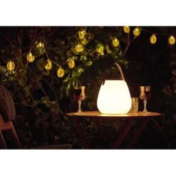 Ladattava LED-lyhty House Nordic Derry, ulkokäyttöön, ø21cm, RGB, IP44, 3.7V, 1500mAh, valkoinen