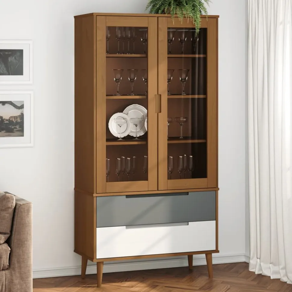 Lasikaappi Molde 90x35x175 cm mänty valkoinen