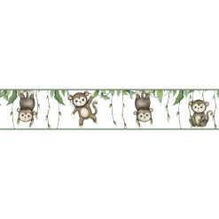 Lastenhuoneen boordi Kids Walls 45854, vinyylipinta, 0.18x5m, viidakko, apina, ruskea