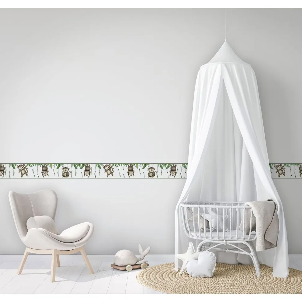Lastenhuoneen boordi Kids Walls 45854, vinyylipinta, 0.18x5m, viidakko, apina, ruskea