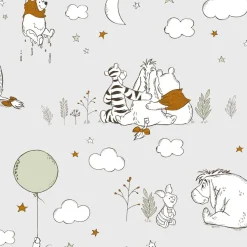 Lastenhuoneen tapetti Sandudd Winnie The Pooh Up, Up and Away 108594, Disney, harmaa