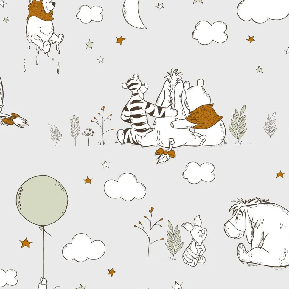 Lastenhuoneen tapetti Sandudd Winnie The Pooh Up, Up and Away 108594, Disney, harmaa