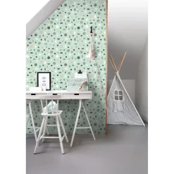 Lastenhuoneen tapetti Esta Forest Friends 139279, pilkullinen, moderni, vihreä