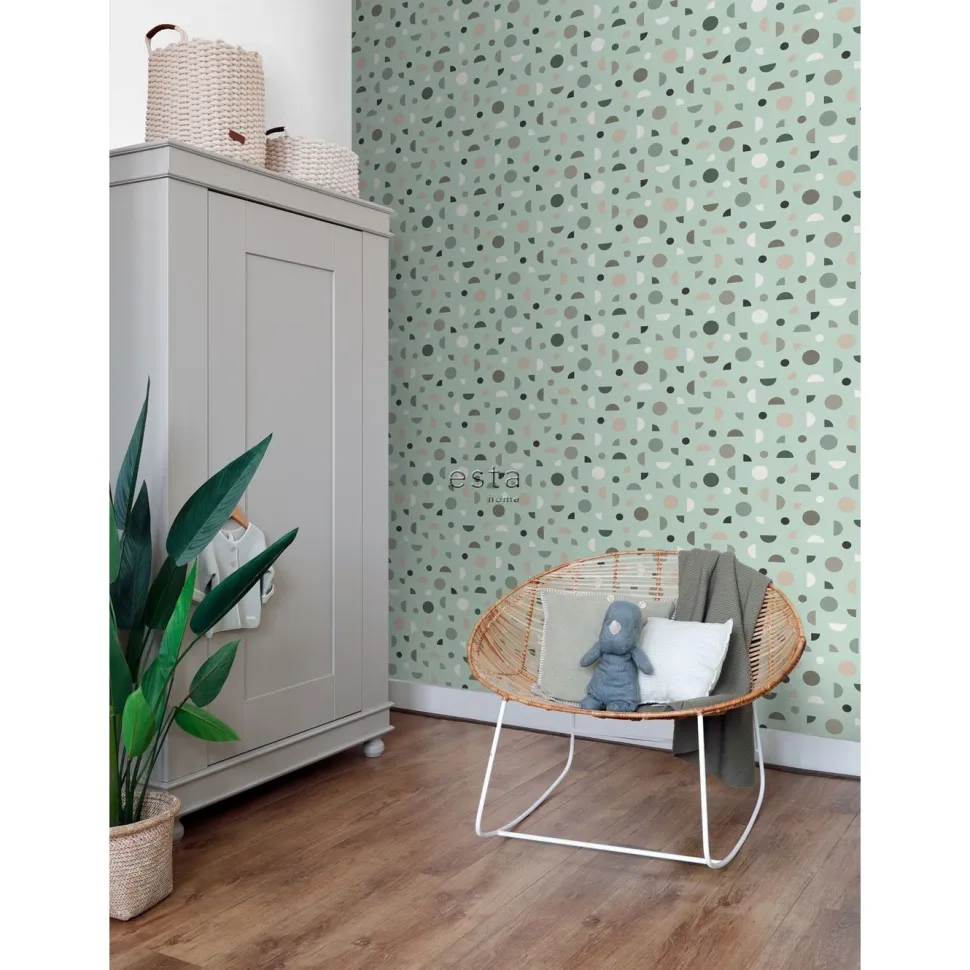 Lastenhuoneen tapetti Esta Forest Friends 139279, pilkullinen, moderni, vihreä