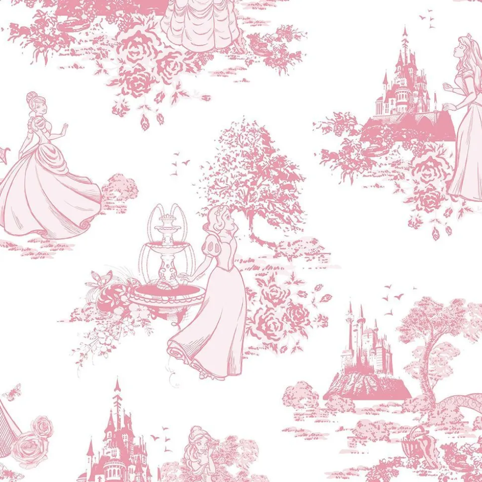 Lastenhuoneen tapetti Sandudd Princess Pink Toile 70-233, Disney, vaaleanpunainen