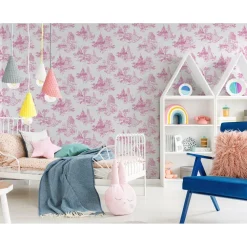 Lastenhuoneen tapetti Sandudd Princess Pink Toile 70-233, Disney, vaaleanpunainen