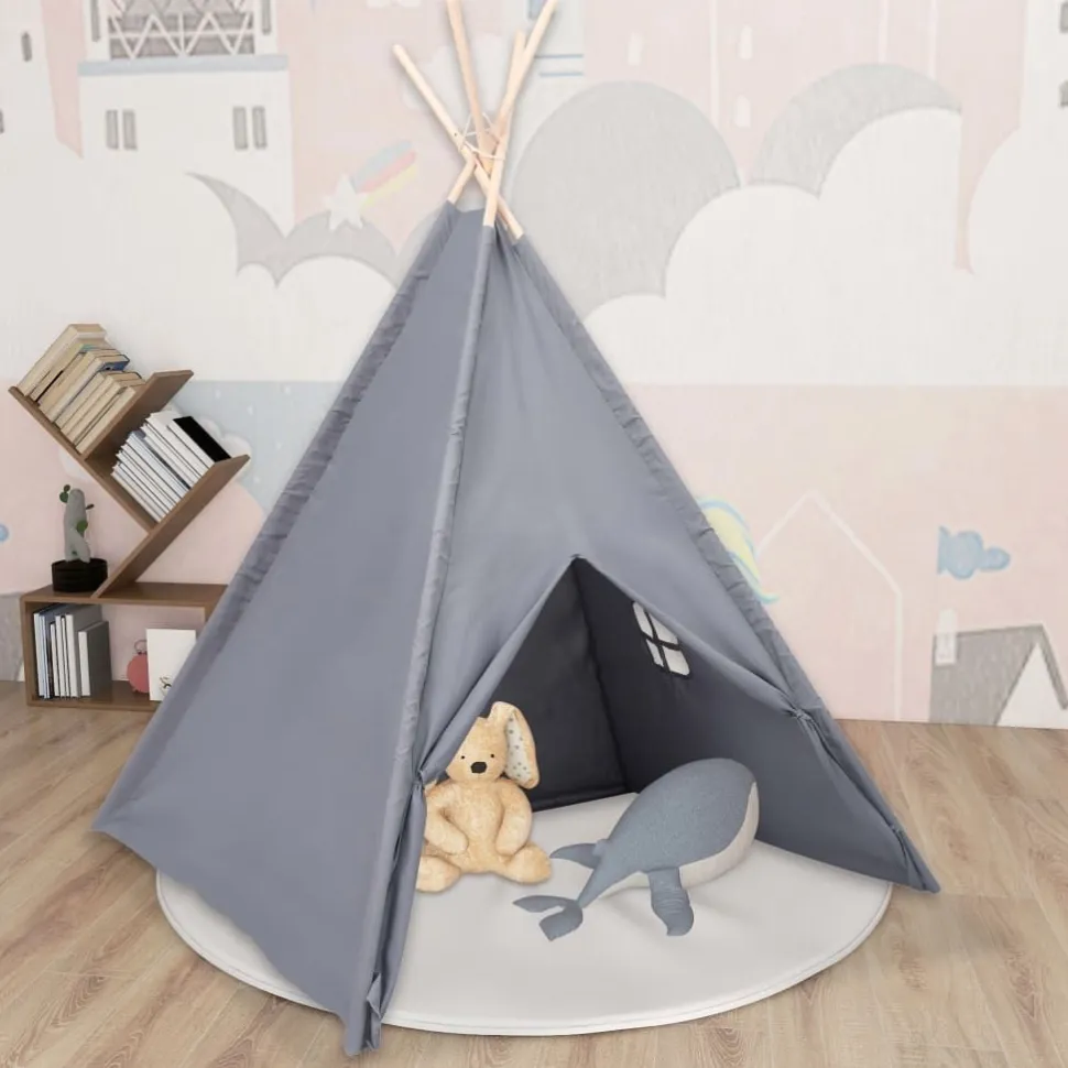 Lasten tiipiiteltta + laukku peachskin harmaa 120x120x150cm