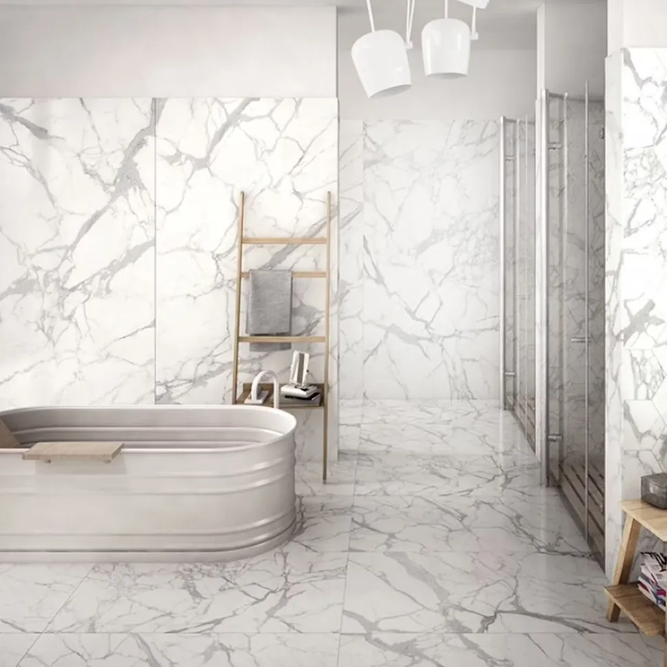 Lattialaatta Keope Elements Lux Calacatta 60x60cm, valkoinen