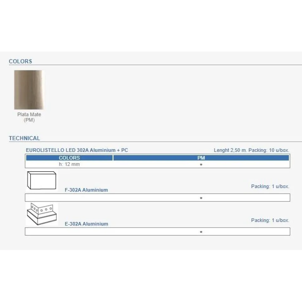 LED-boordilistan ulkokulmapala Euroshrink E-302A, alumiini, mattahopea