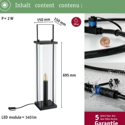 LED-lyhty Paulmann Plug & Shine Classic, 69.5cm, IP44, 1900K, antrasiitti