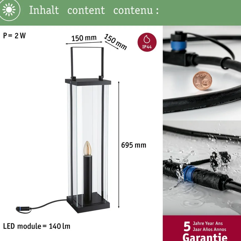 LED-lyhty Paulmann Plug & Shine Classic, 69.5cm, IP44, 1900K, antrasiitti