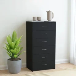 Lipasto 6 vetolaatikolla musta 50x34x96 cm lastulevy