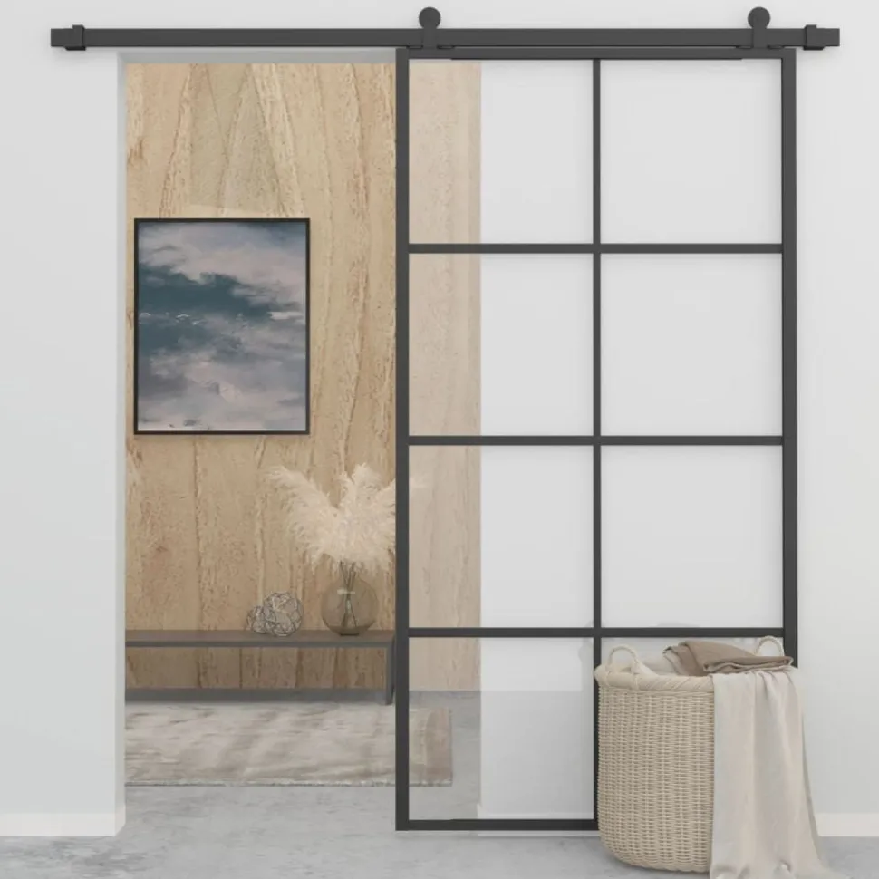 Liukuovi alumiini ja ESG-lasi 102.5x205 cm musta