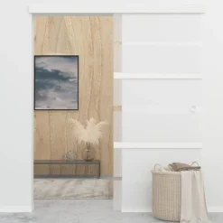 Liukuovi ESG-lasi ja alumiini 90x205 cm hopea, huurrelasi raidoilla