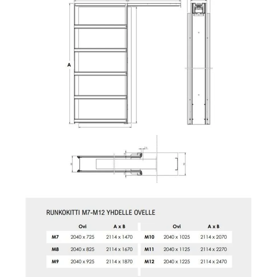 Liukuovi seinän sisään Stella Pocket Door M12 laakaovi 1225x2040mm