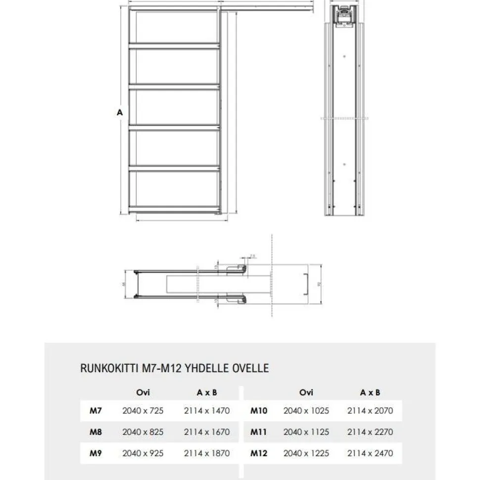 Liukuovi seinän sisään Stella Pocket Door M8 ristikko 825x2040mm valkoinen