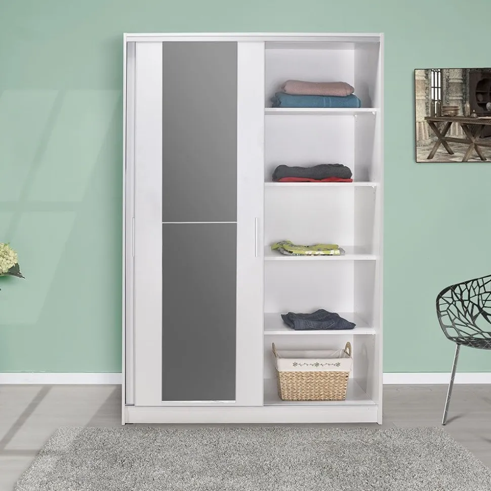 Liukuovivaatekaappi Linento Furniture Swd-512-Bb-2 120cm valkoinen