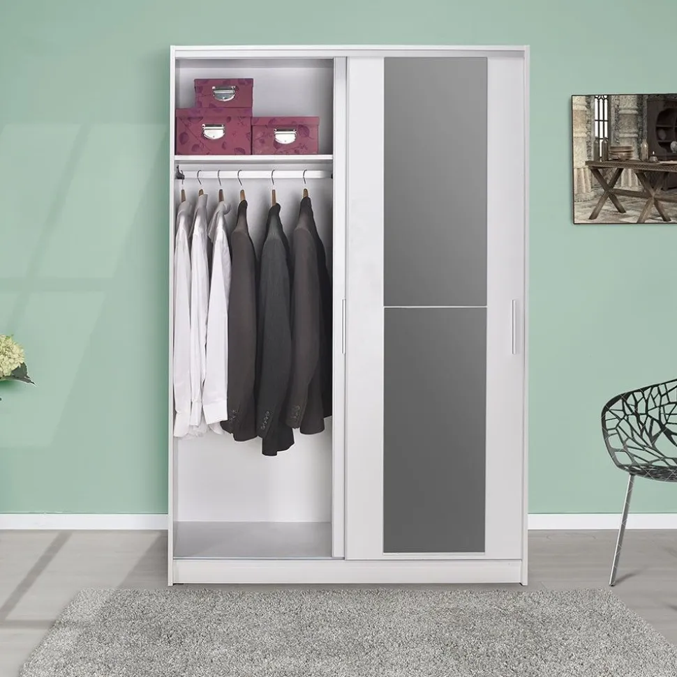 Liukuovivaatekaappi Linento Furniture Swd-512-Bb-2 120cm valkoinen