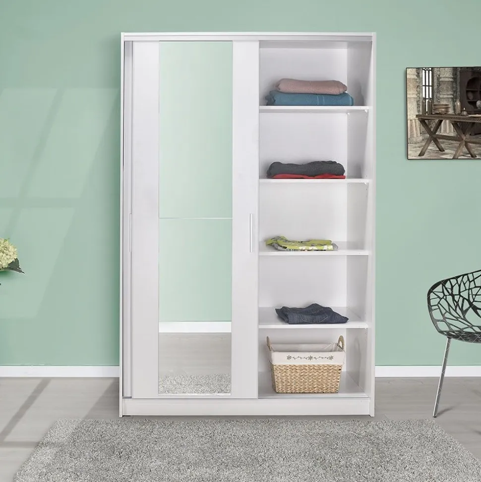 Liukuovivaatekaappi Linento Furniture Swd-512-Bb-2 120cm valkoinen