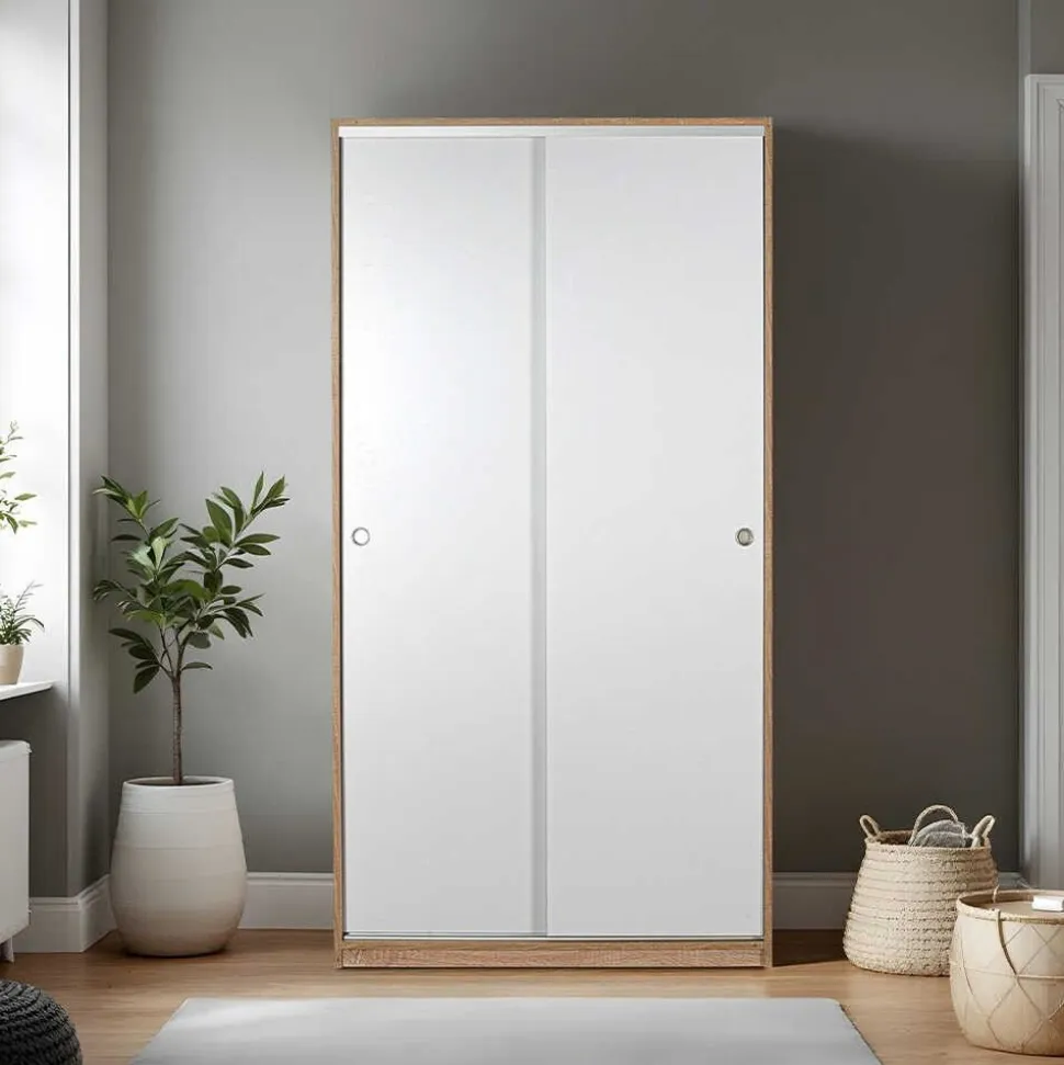 Liukuovivaatekaappi Linento Furniture Swd-431-Sb-2 94cm ruskea/valkoinen