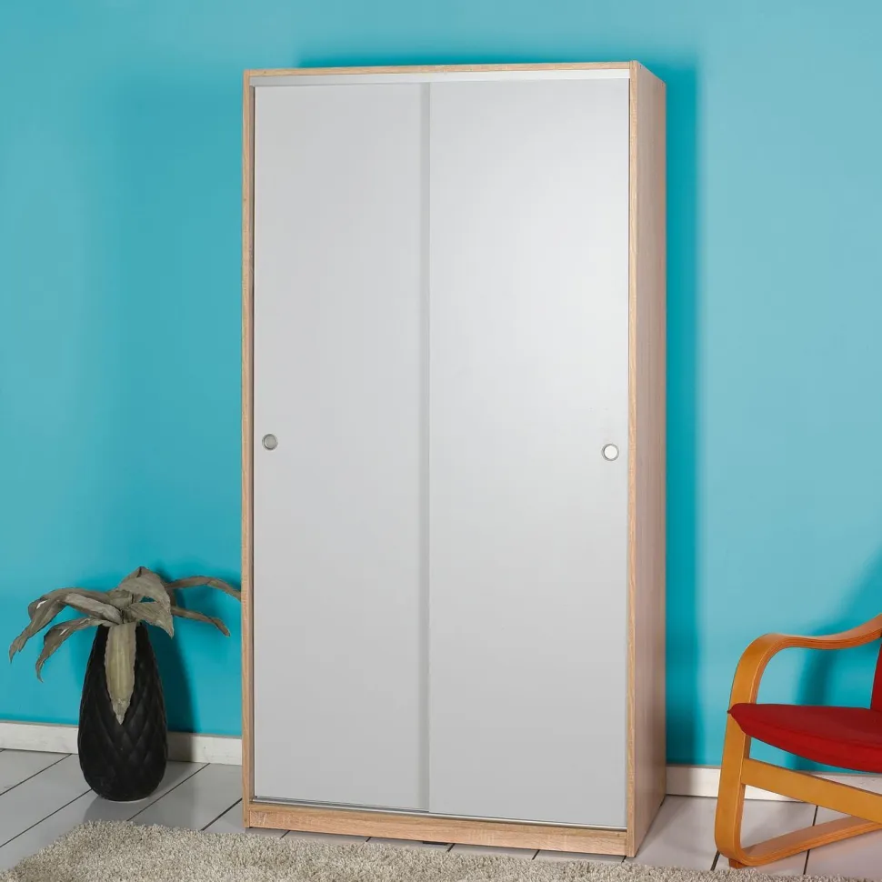 Liukuovivaatekaappi Linento Furniture Swd-431-Sb-2 94cm ruskea/valkoinen