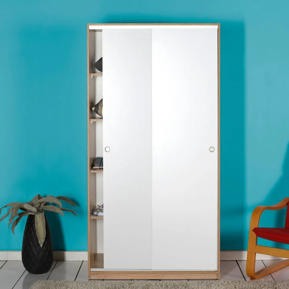 Liukuovivaatekaappi Linento Furniture Swd-431-Sb-2 94cm ruskea/valkoinen