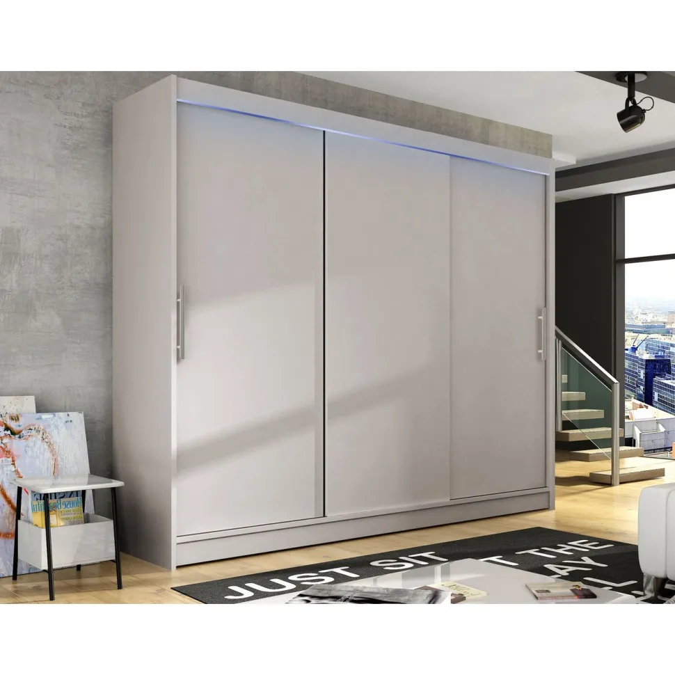 Liukuovivaatekaappi Nomla ASTON / DASTO II, LED-valaistuksella, 250x215cm, musta