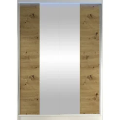 Liukuovivaatekaappi Nomla LINO II, LED-valaistuksella, peilillä, 120x200cm, valkoinen/lämmin ruskea