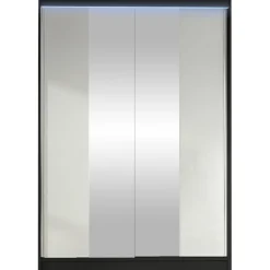 Liukuovivaatekaappi Nomla LINO II, LED-valaistuksella, peilillä, 120x200cm, valkoinen/lämmin ruskea
