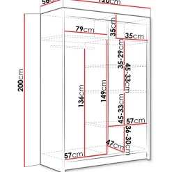 Liukuovivaatekaappi Nomla MIAMI / ALDO V, LED-valaistuksella, peilillä, 120x200cm