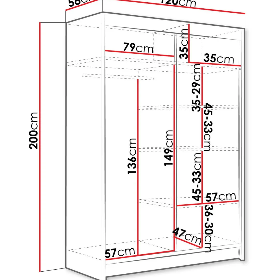 Liukuovivaatekaappi Nomla MIAMI / ALDO V, LED-valaistuksella, peilillä, 120x200cm