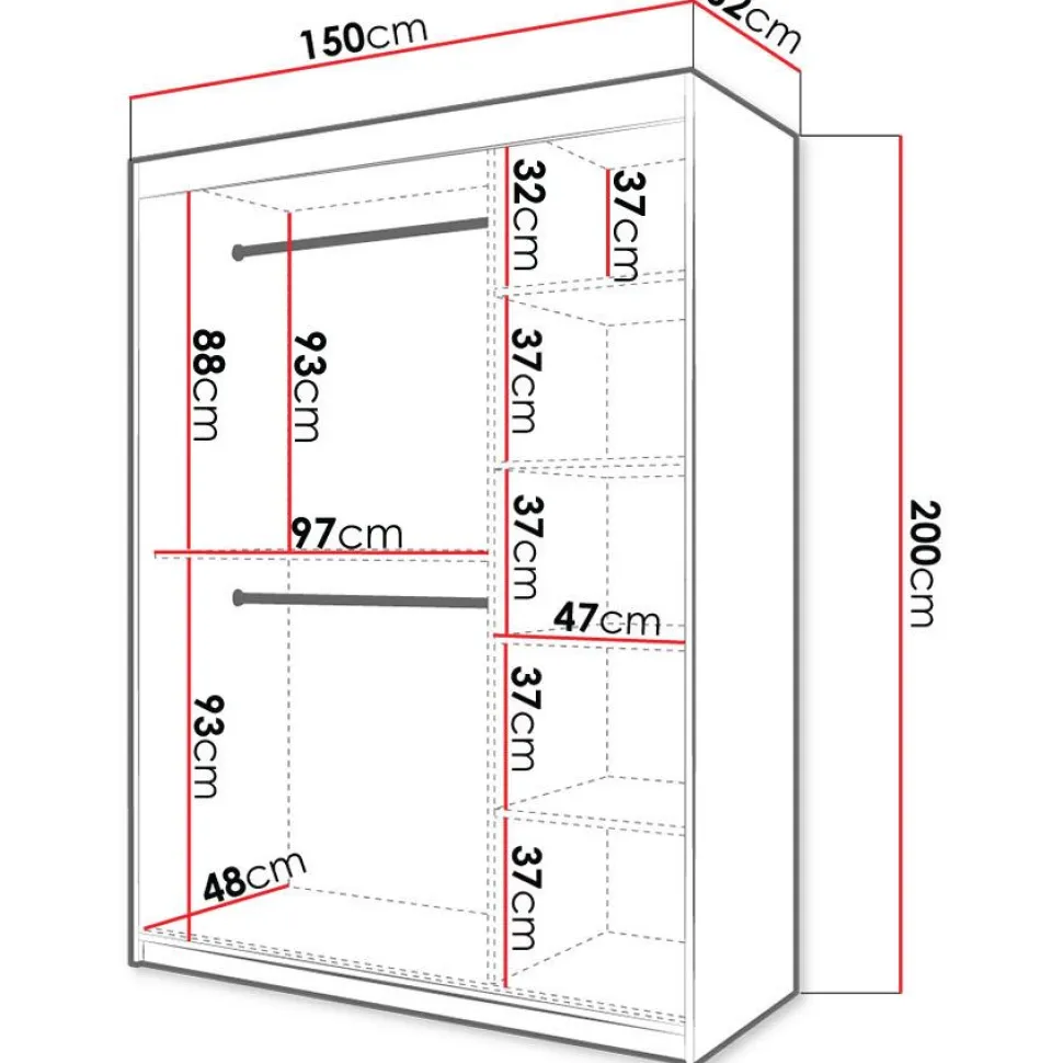 Liukuovivaatekaappi Nomla RIFLO SLIM 1 150, 150x200cm