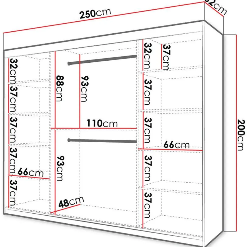 Liukuovivaatekaappi Nomla RIFLO SLIM 1 250, 250x200cm