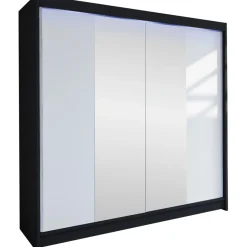 Liukuovivaatekaappi Nomla TALIN II, LED-valaistuksella, peilillä, 180x215cm, musta/ruskea