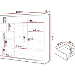 Liukuovivaatekkaappi Nomla LONDON 250 L, 250x215cm, ruskea