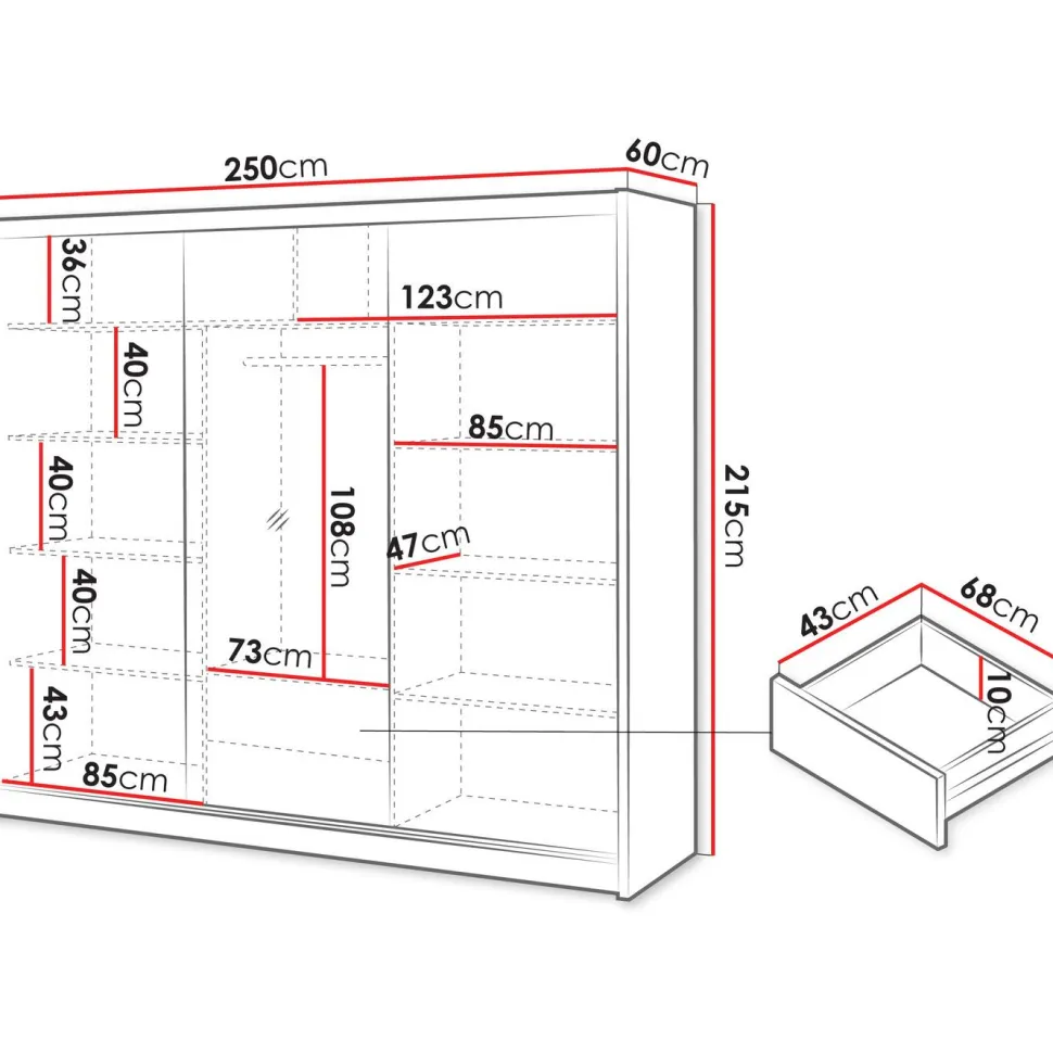Liukuovivaatekkaappi Nomla LONDON 250 L, 250x215cm, ruskea