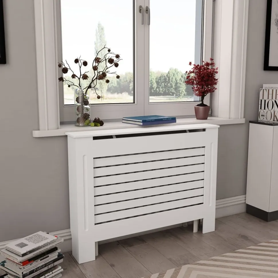 Lämpöpatterin suojat 2 kpl valkoinen 112x19x81,5 cm mdf