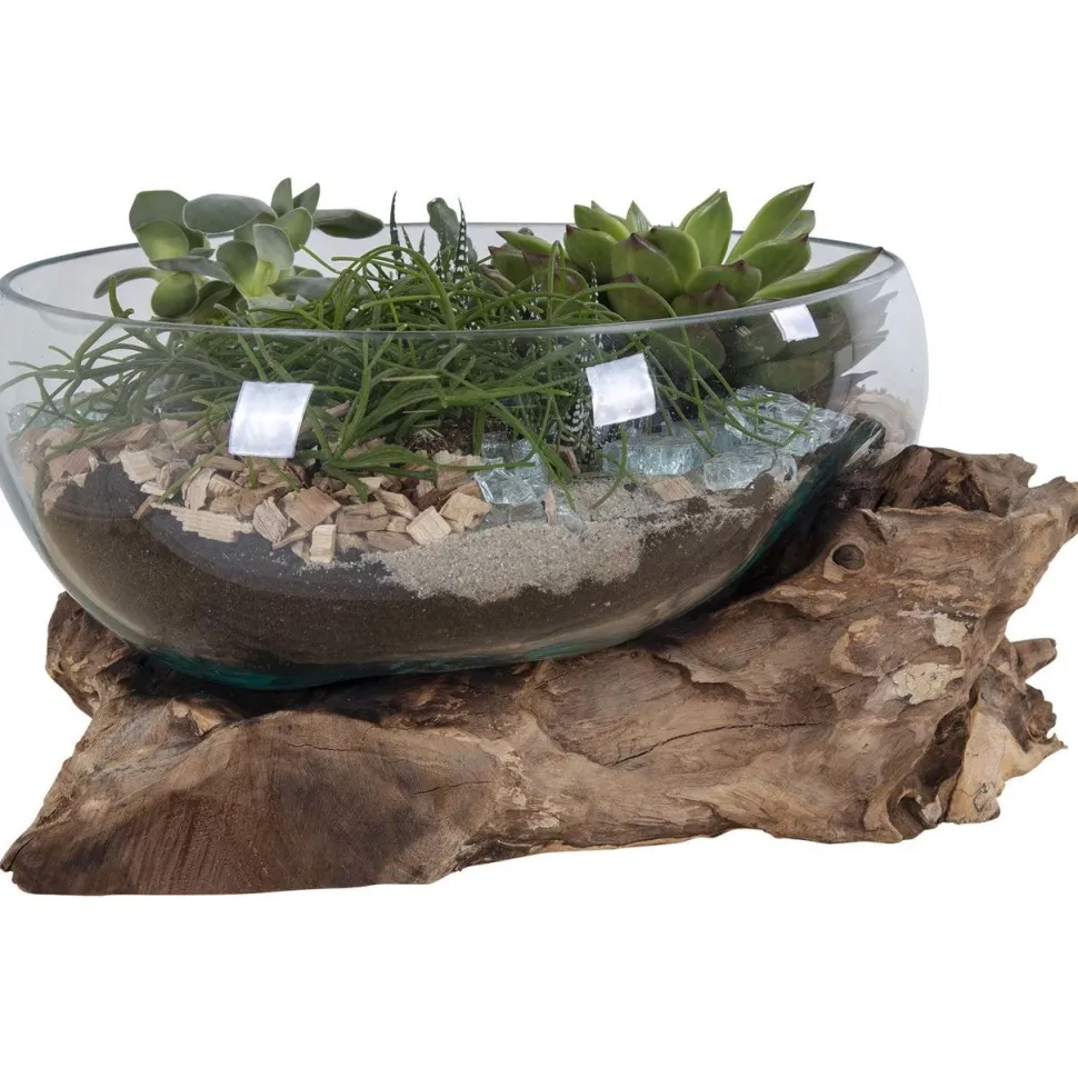 Maljakko puujalustalla House Nordic San Marino Waterdrop, 20cm, tiikki/lasi