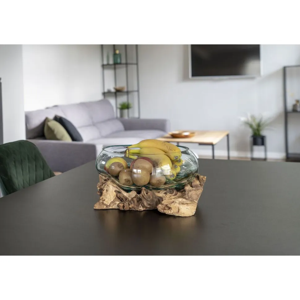 Maljakko puujalustalla House Nordic San Marino Waterdrop, 20cm, tiikki/lasi